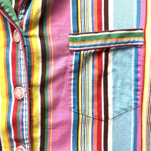 Victoria's Secret Vintage Y2K Large L Rainbow Striped Cotton Pajama Set Flannel - Picture 9 of 16